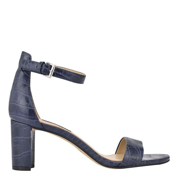 Nine West Pruce Ankle Strap Block Heel Blue Heeled Sandals | South Africa 20D82-9S93